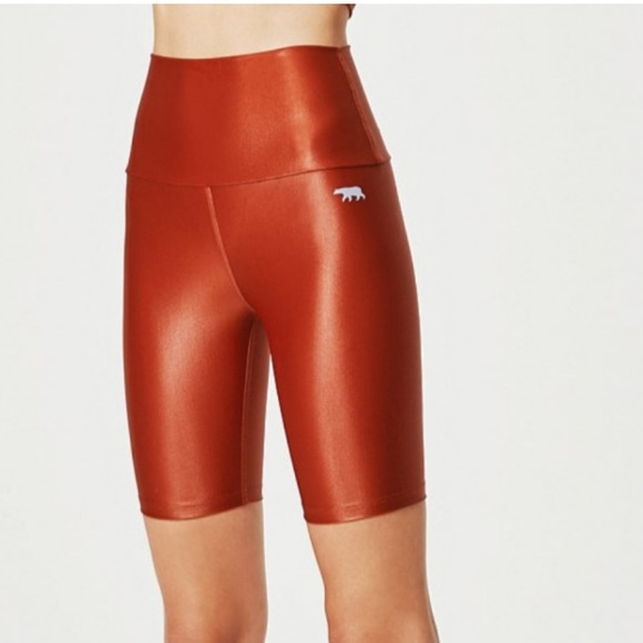 Running Bare Crystal Studio Ab-Tastic Bike Tights 9" in Sleek Rust.  Size 6/8 - Picture 2 of 7